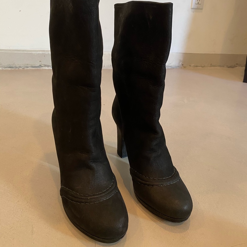New PRADA Black Suede Foldover Heeled Boots - Picture 3 of 9